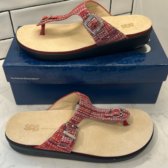 SAS Women Thong Sandals Slide SANIBEL Rainbow Red 11M NEW Made in USA - Picture 1 of 14